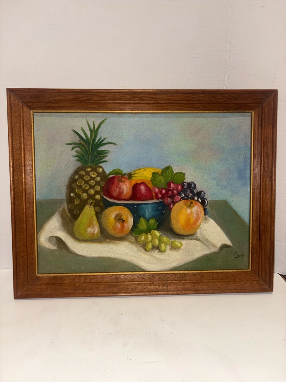 Framed Still Life Fruit Oil Painting - Green, Yellow, Red
